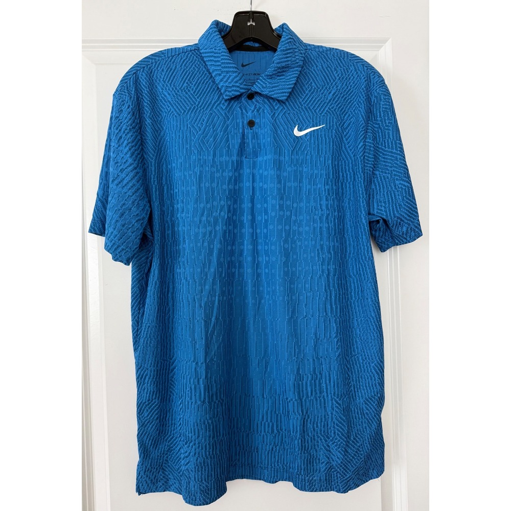 Nike Mens Dri-FIT ADV Tour Golf Polo Blue Geometric Knit FD5732-435 Large